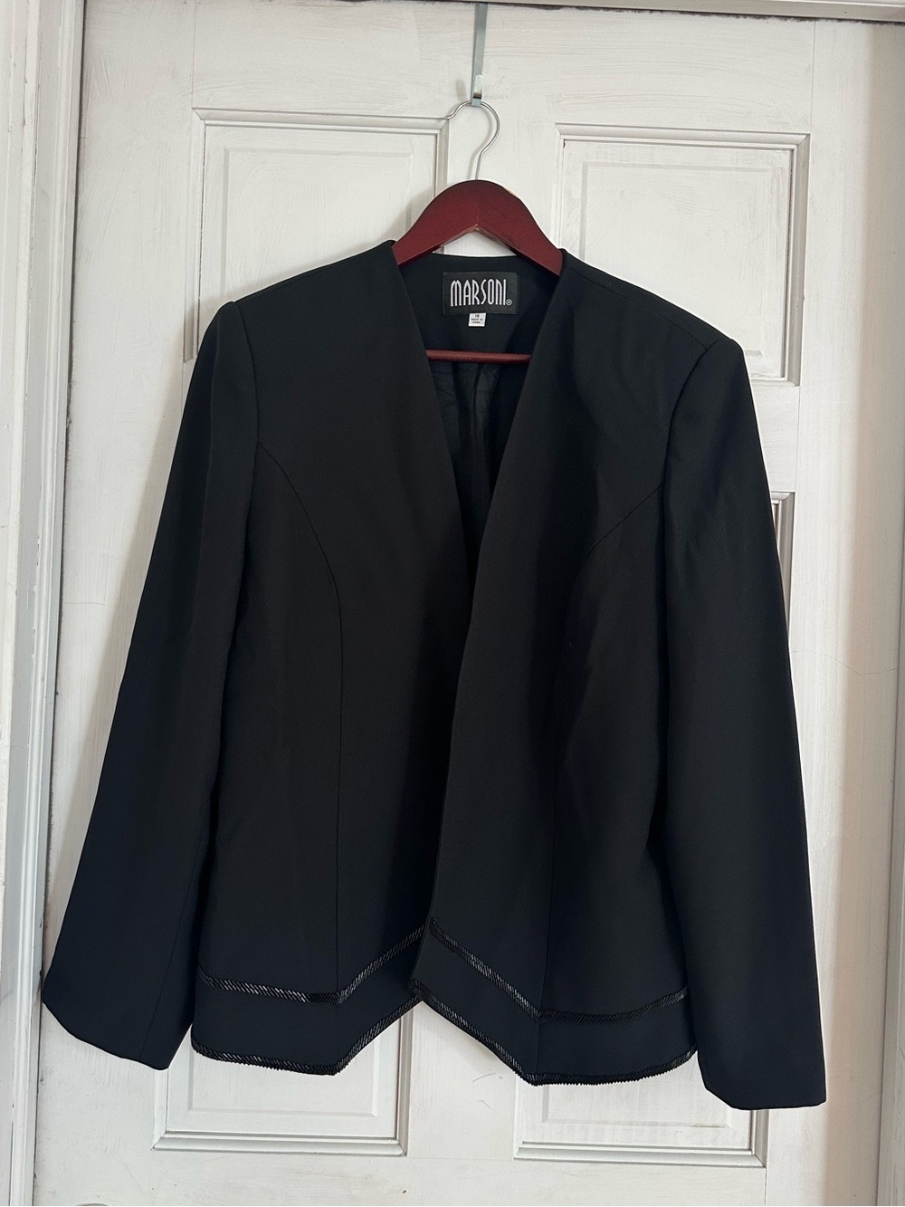 MARSONI Women’s Vintage Black Beaded Hem Open Front Blazer Jacket Size 18 - Picture 1 of 5